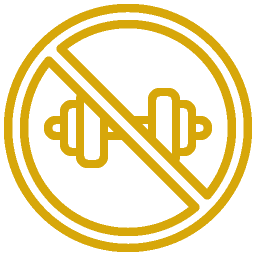 Symbol indicating no weightlifting or gym activities allowed.
