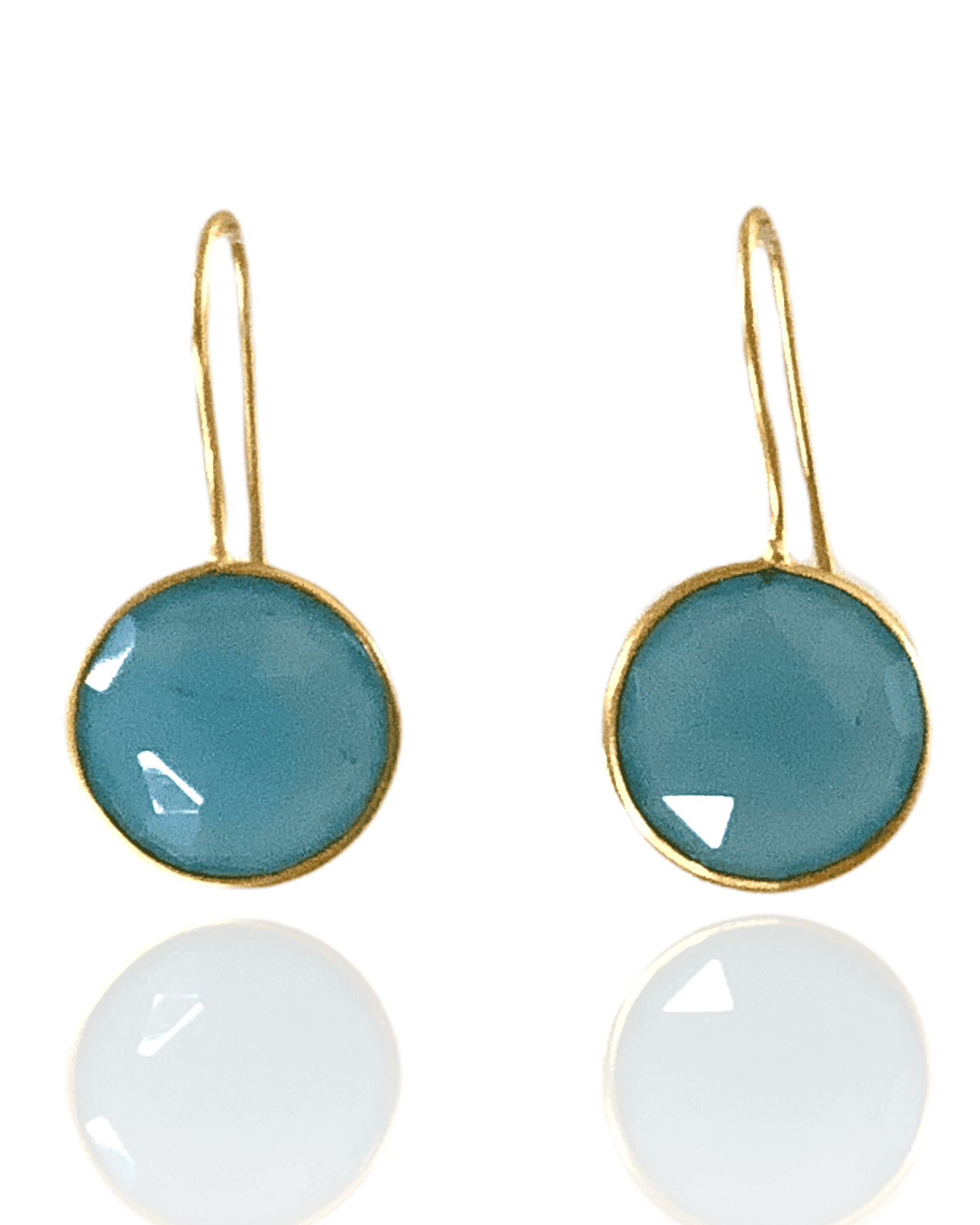 Blue Chalcedony Gold Circle Hook Drop ADMK Jewelry Earrings
