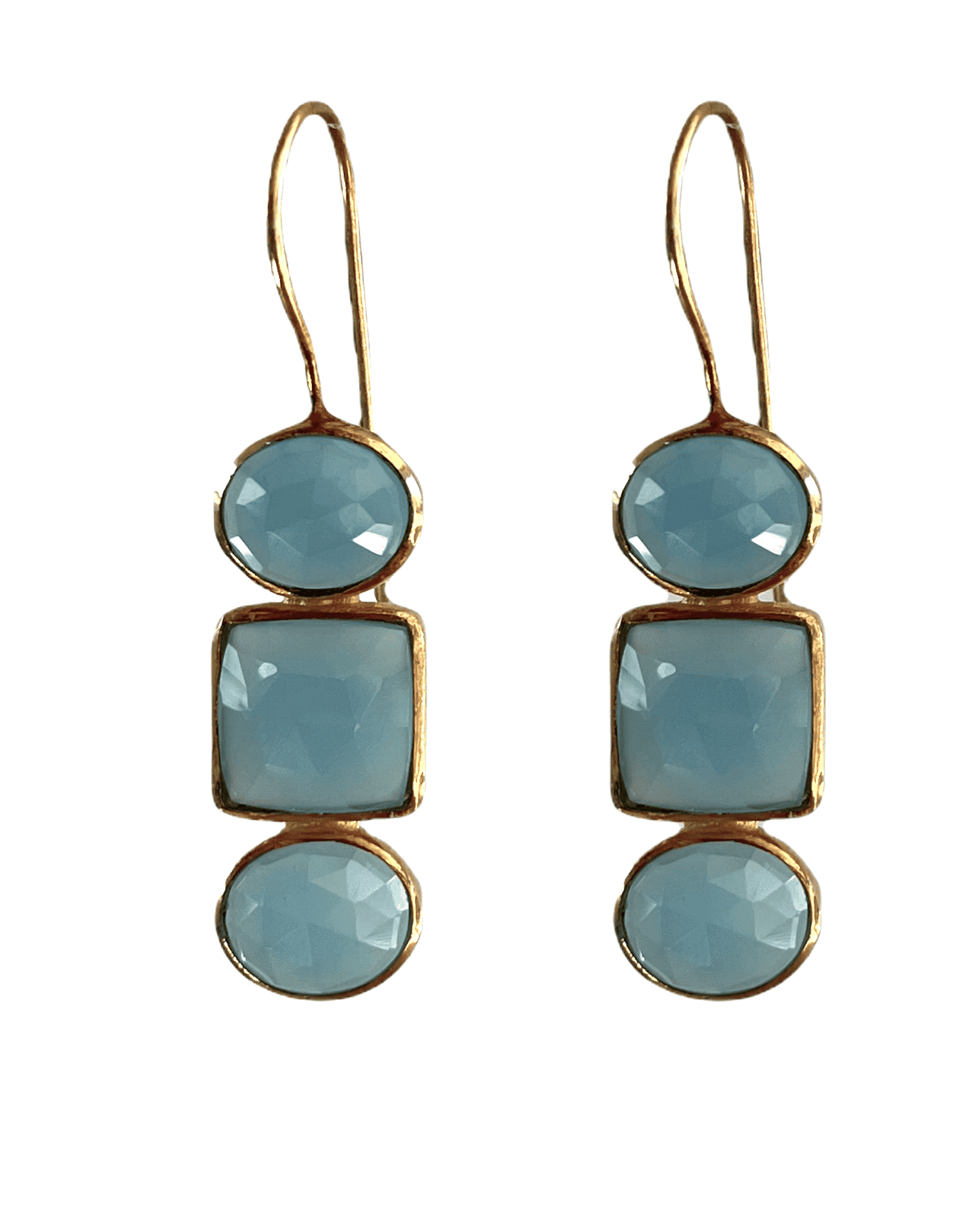 Blue Chalcedony and Gold Bezeled Diane ADMK Earrings 