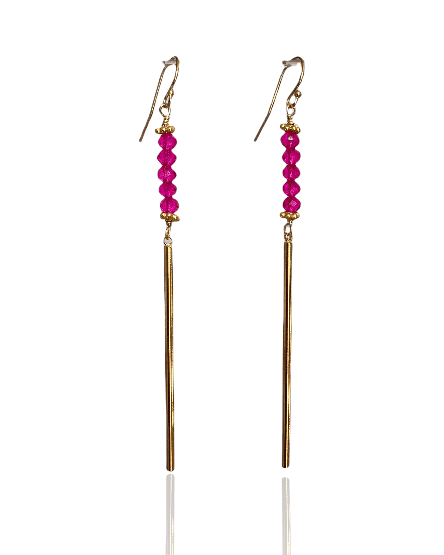 These Hot Pink Quartz and long bar accent ADMK Earrings will give your outfit the perfect POP it is looking for.