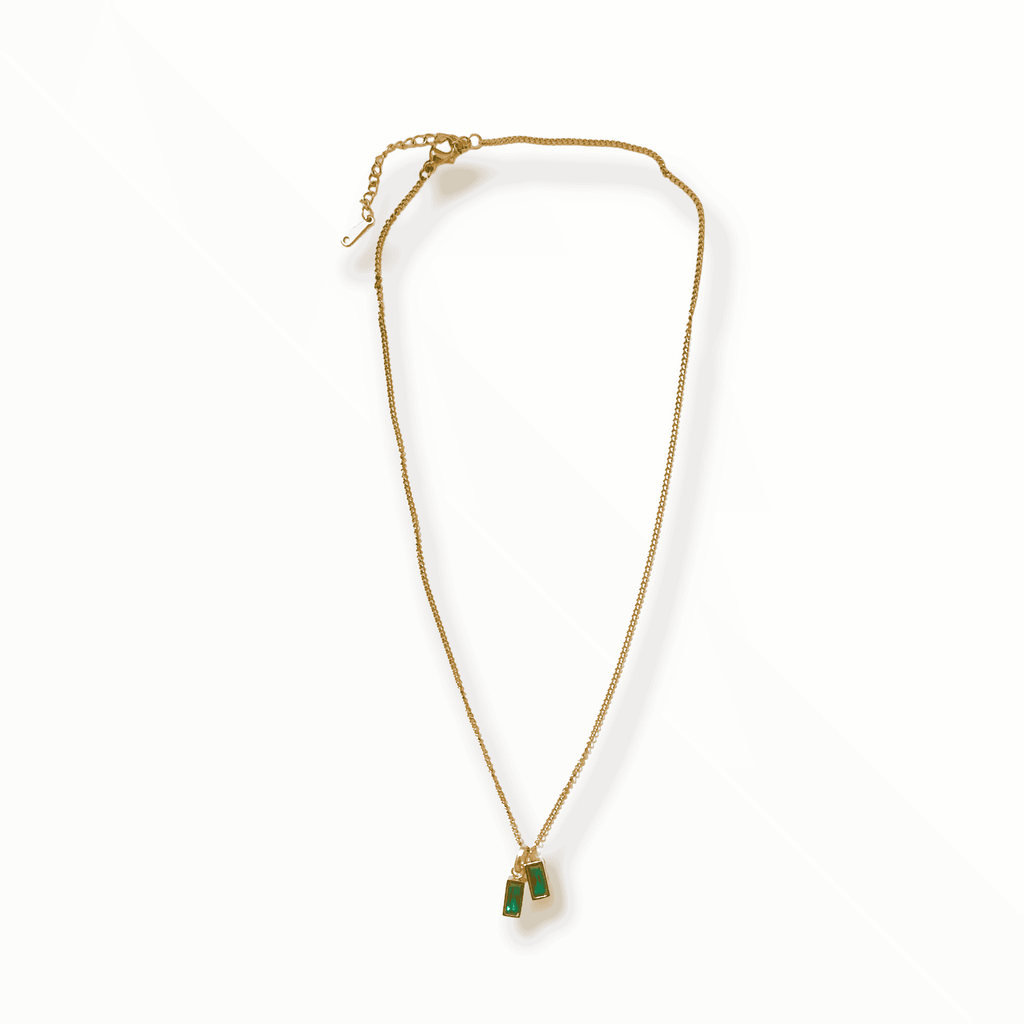 Green CZ Melissa ADMK Necklace, artisan jewelry with green quartz pendants.