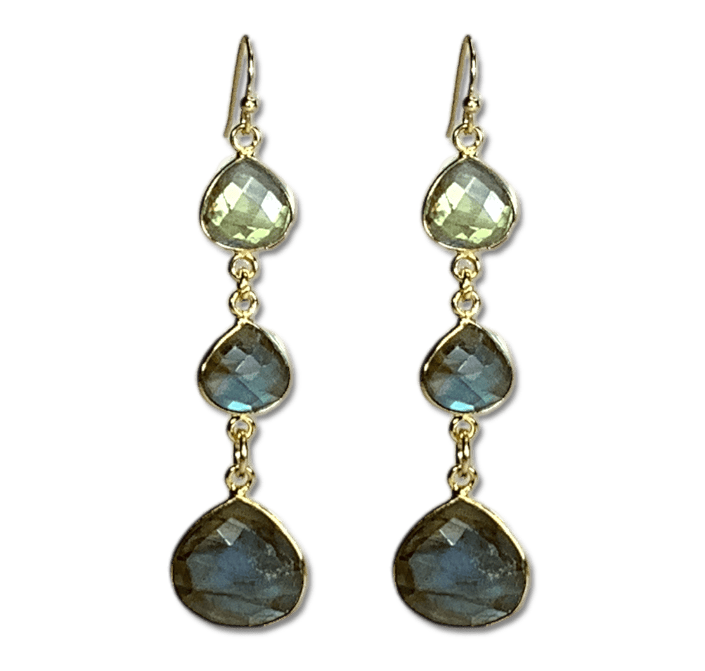Labradorite Three Tier Earrings | Handmade gemstone jewelry