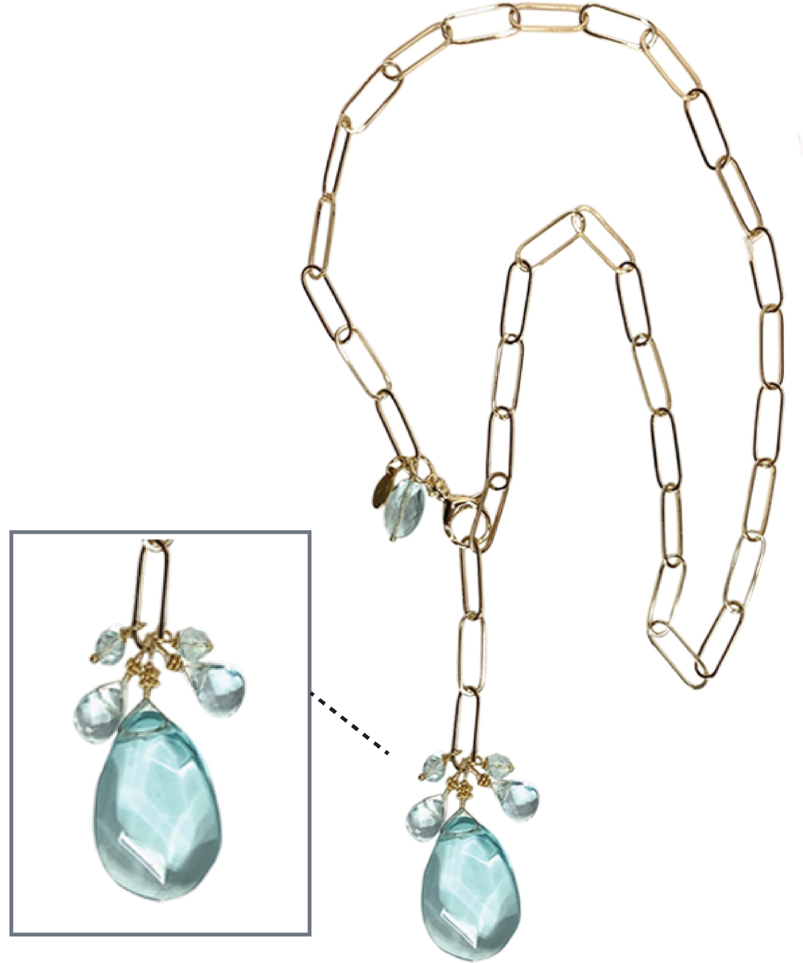 Aqua Quartz with Unique Front Lobster Clasp Adjustable Necklace, elegant handmade jewelry, artisan design, gemstone statement piece.
