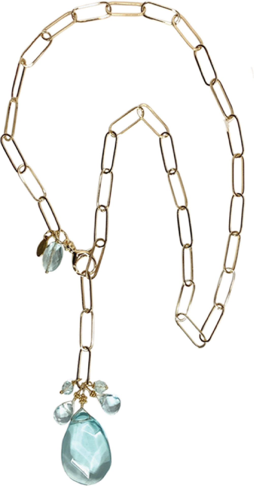 Aqua Quartz with Unique Front Lobster Clasp Adjustable Necklace, luxury handcrafted jewelry.