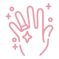 Stylized hand illustration with gemstones symbolizing handmade jewelry.