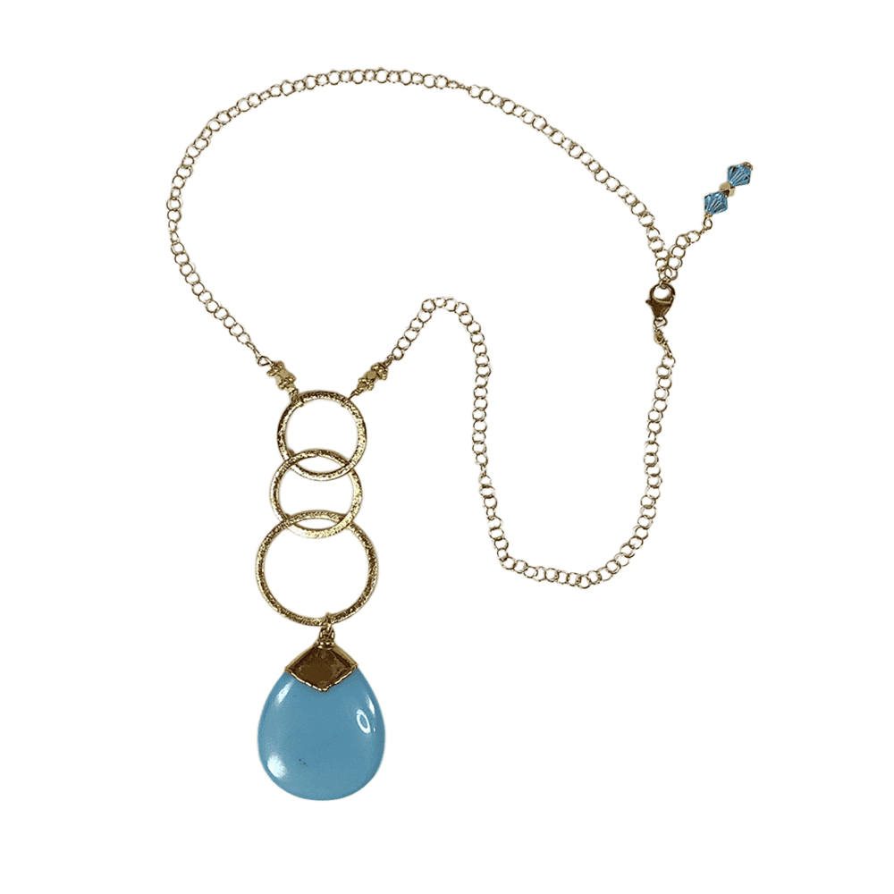 Baby Blue Quartz Circle Necklace with three circle accents