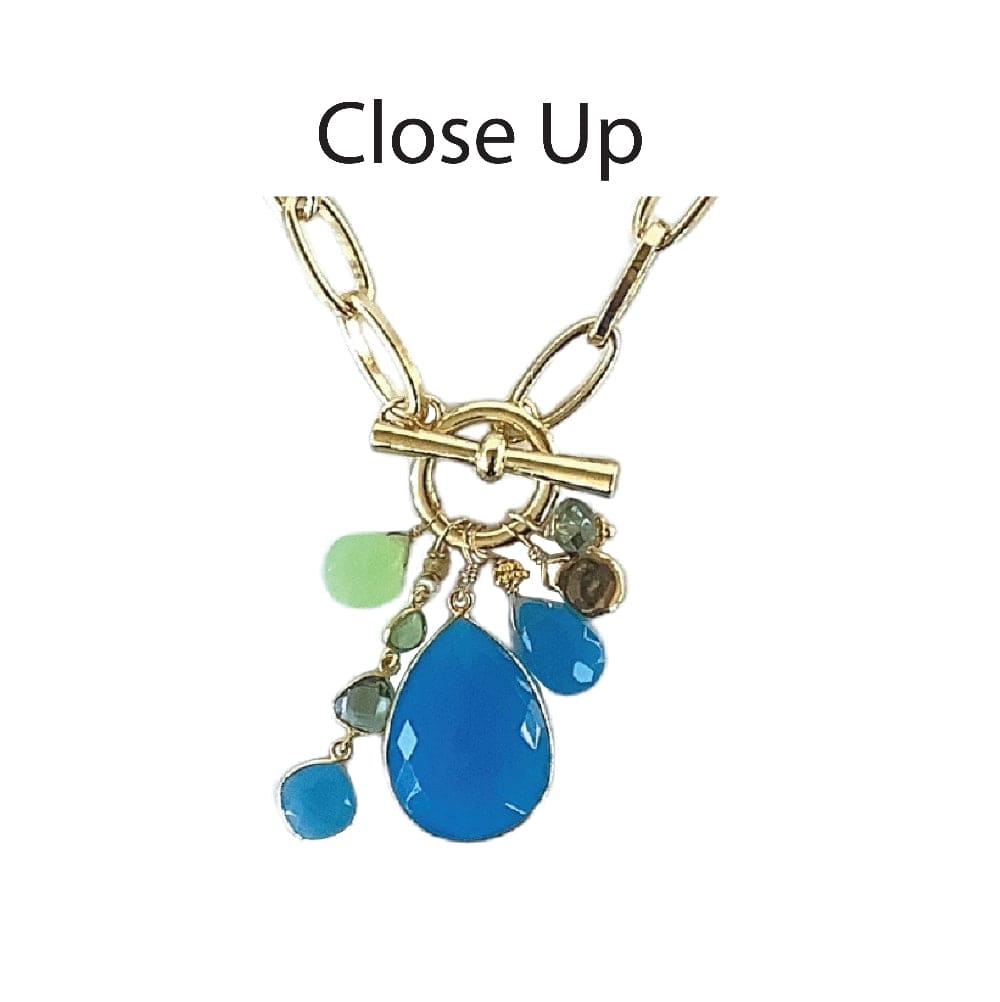Sky Blue Quartz, Seafoam Chalcedony and Green Amethyst Necklace close up