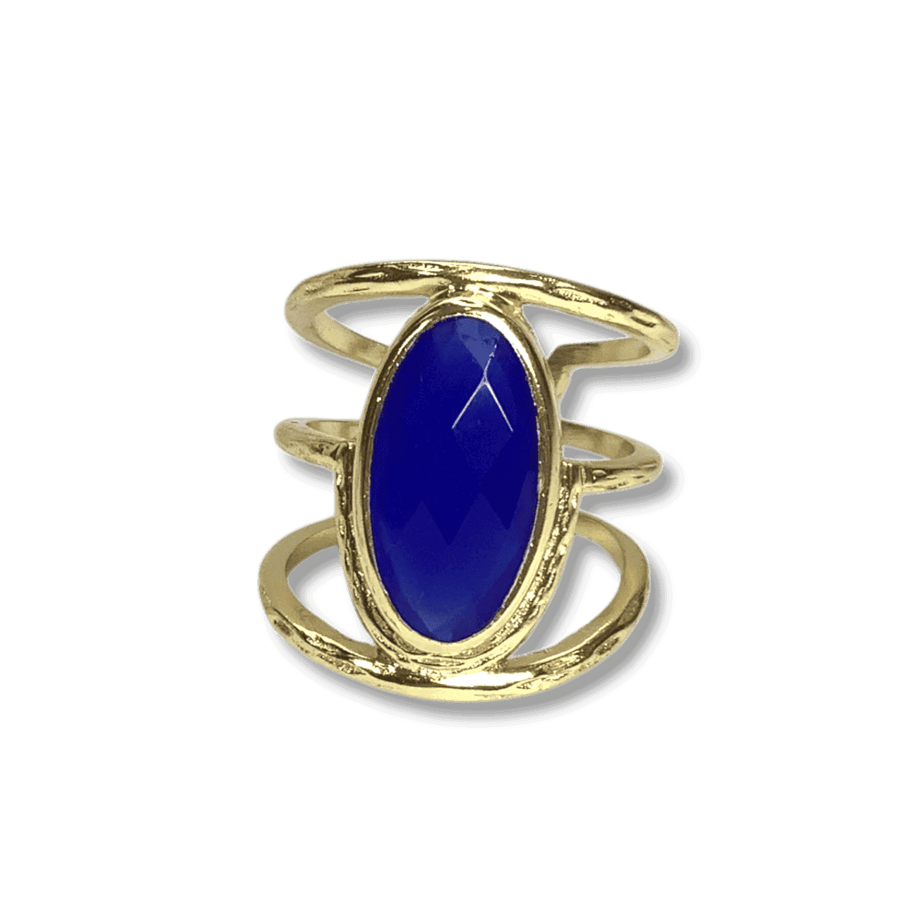 Dark Blue Chalcedony Cassie Ring in gold setting, artisan jewelry