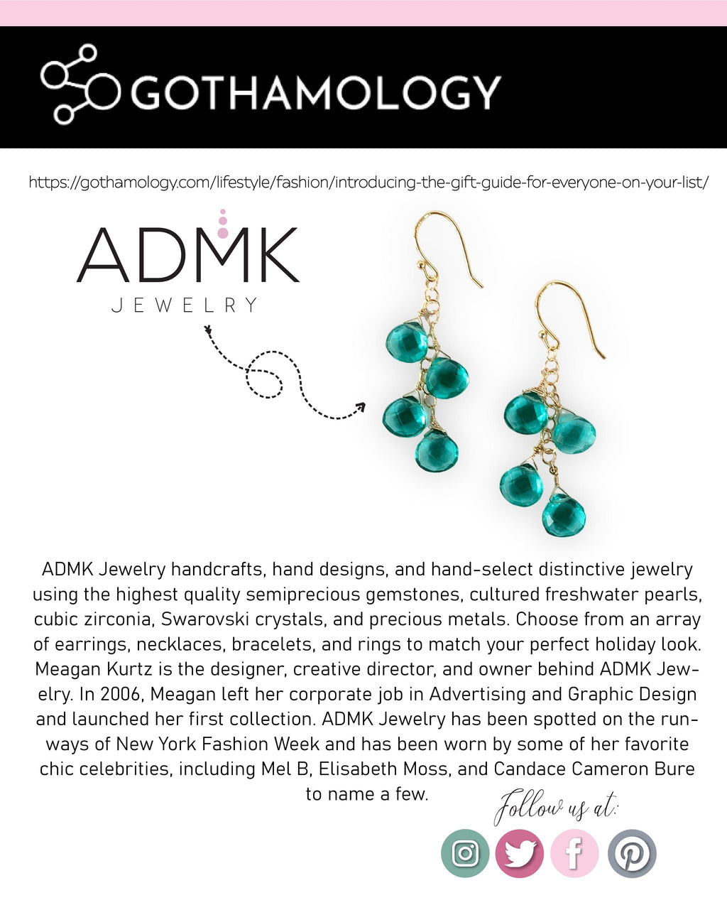 Teal Quartz ADMK Earrings, elegant gemstone jewelry design