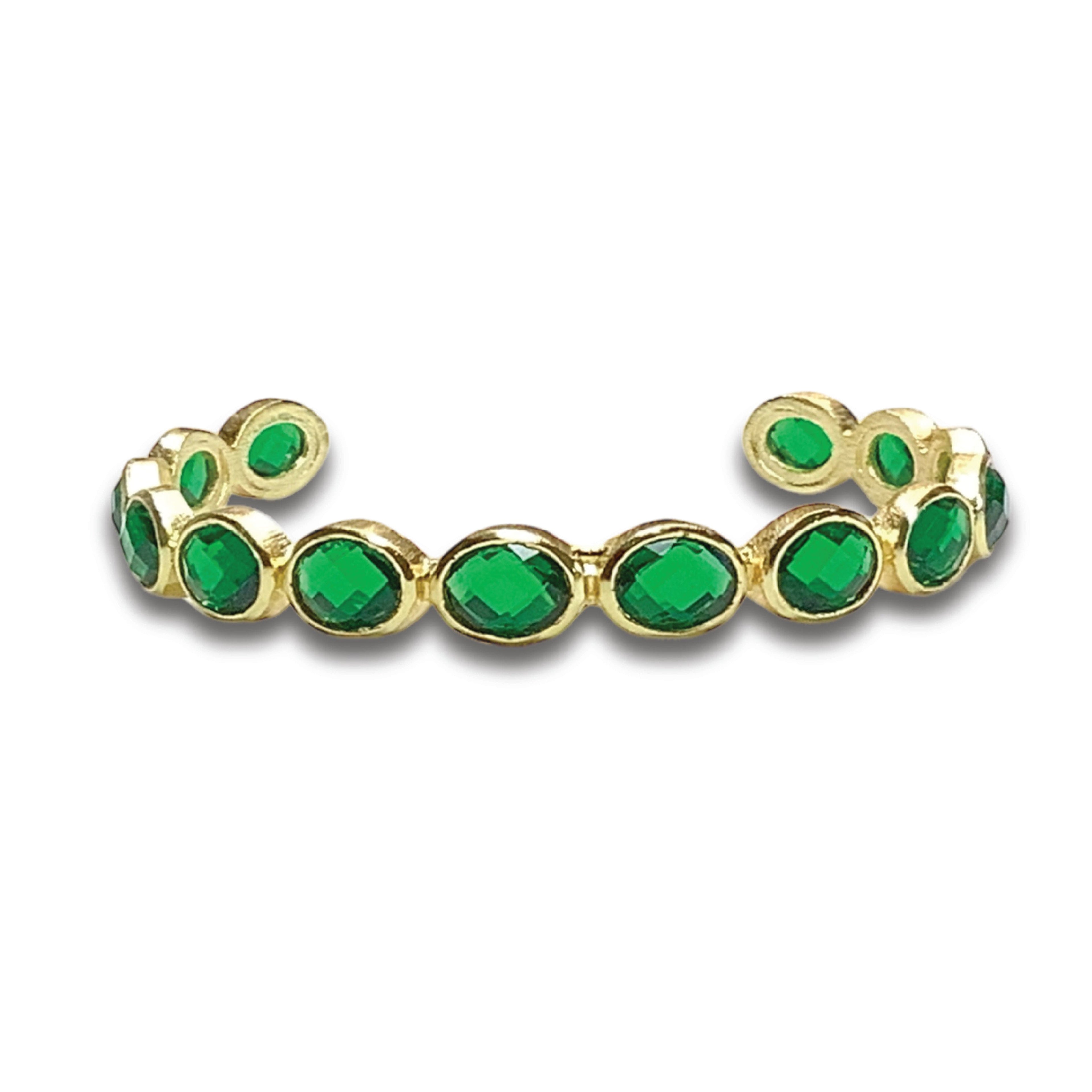 Elegant green gemstone cuff bracelet in gold, artisan jewelry