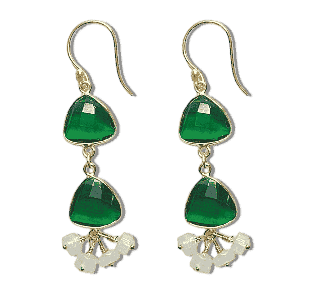 Green Quartz and Moonstone Earrings in artisan jewelry design