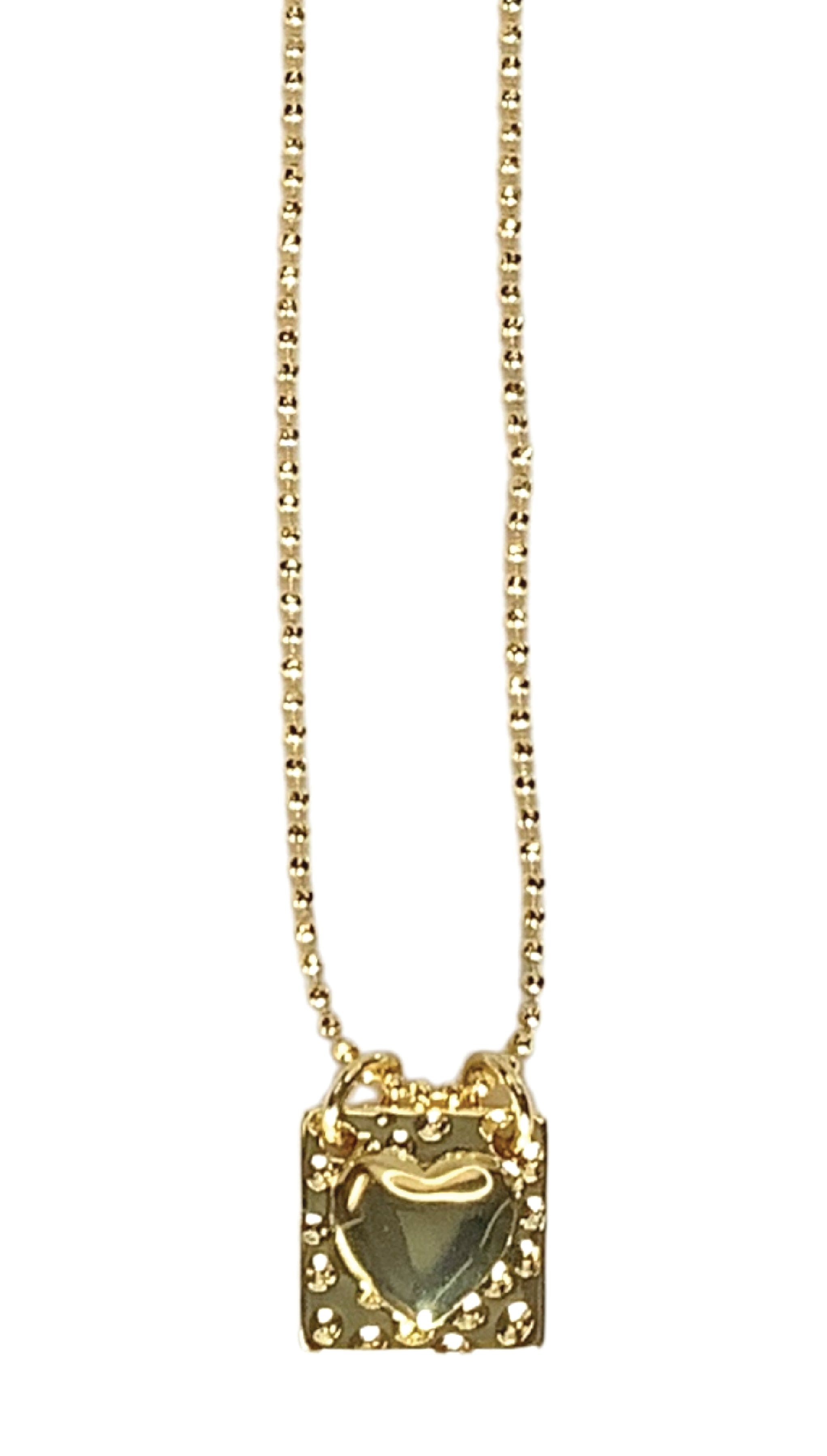 Heart Necklace in gold with a heart-shaped pendant, artisan jewelry