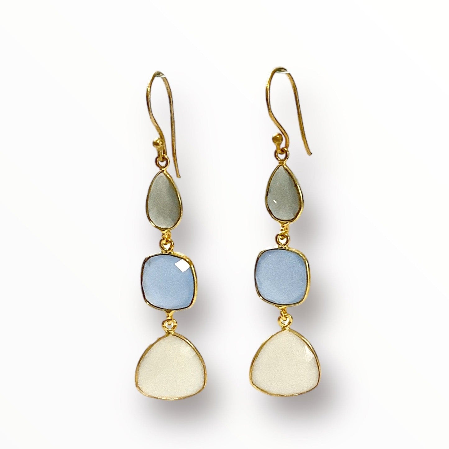 The Patty White Agate, Blue Chalcedony and Smokey Quartz ADMK Earrings