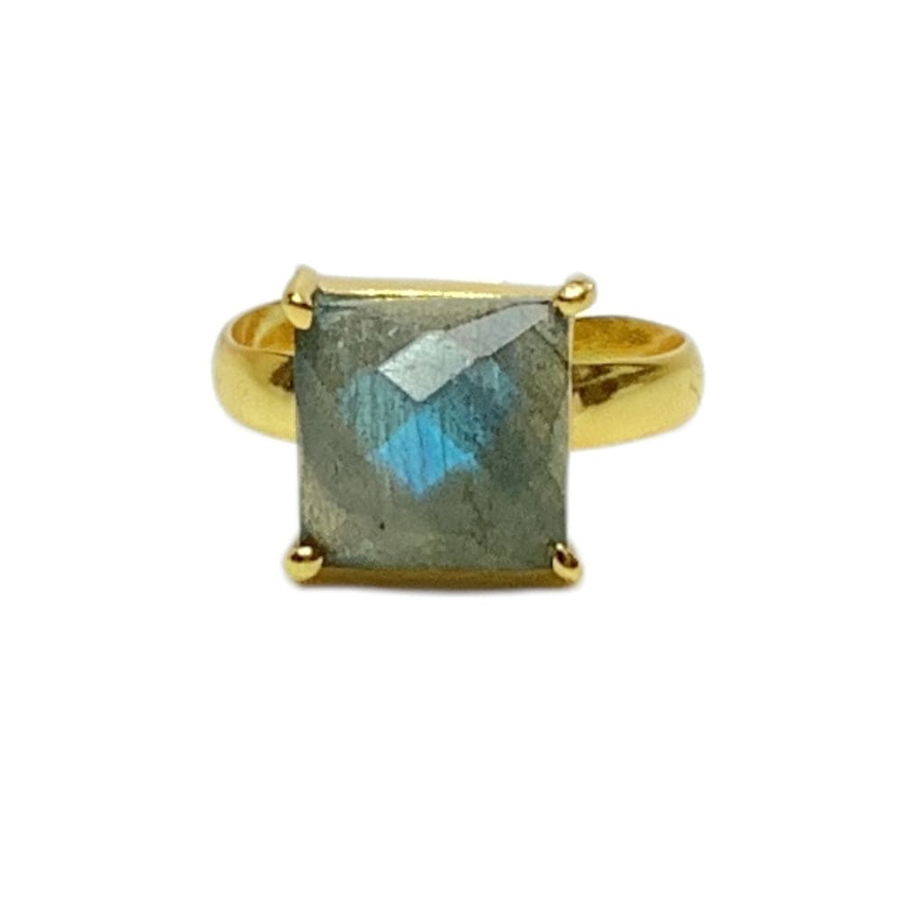 Labradorite Square Adjustable Ring, artisan jewelry piece