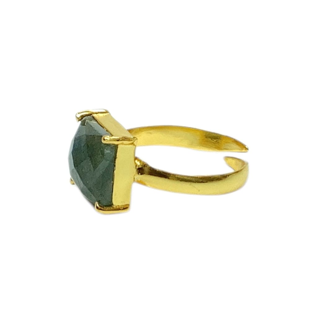 Labradorite Square Adjustable Ring in gold with gemstone