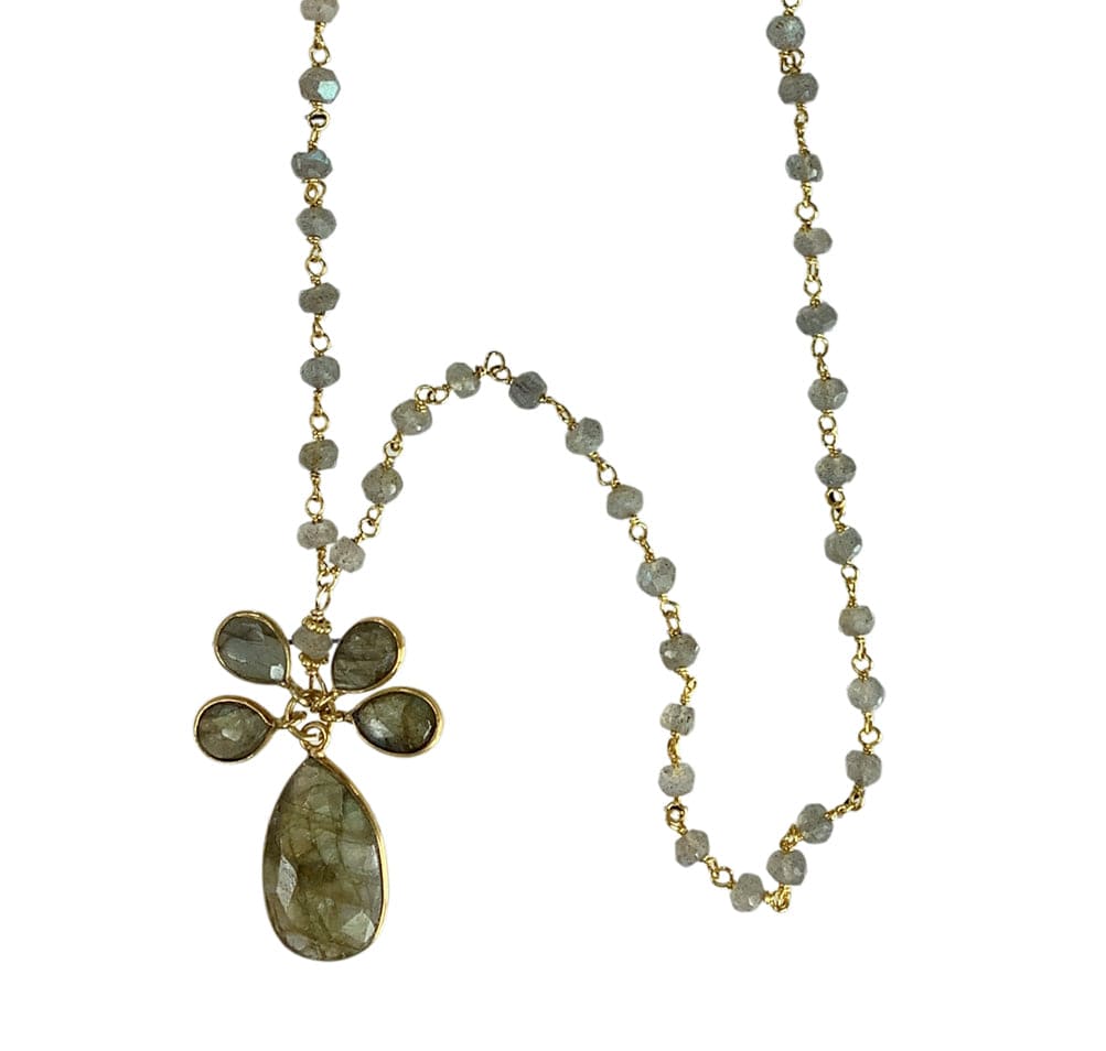 Labradorite 5 Bezeled Stone Pendant Necklace for elegant style