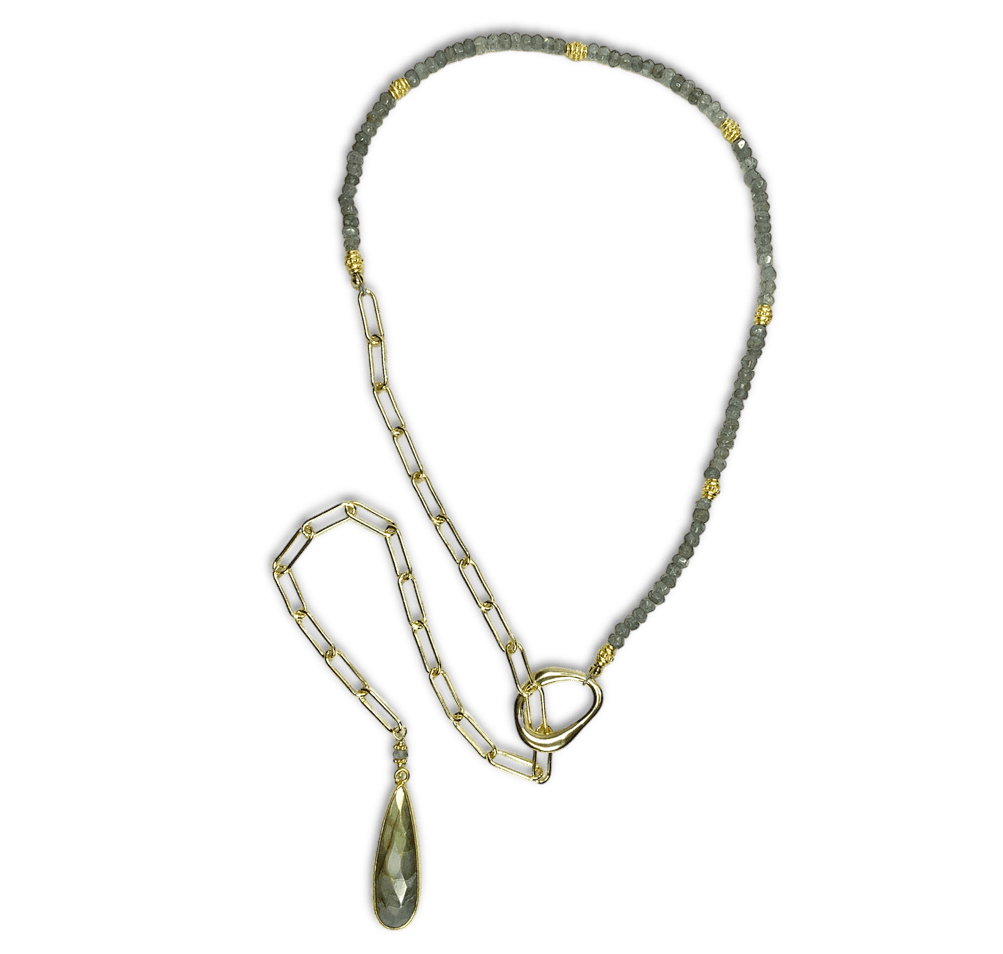 Labradorite Lariat Necklace, elegant handmade gemstone jewelry