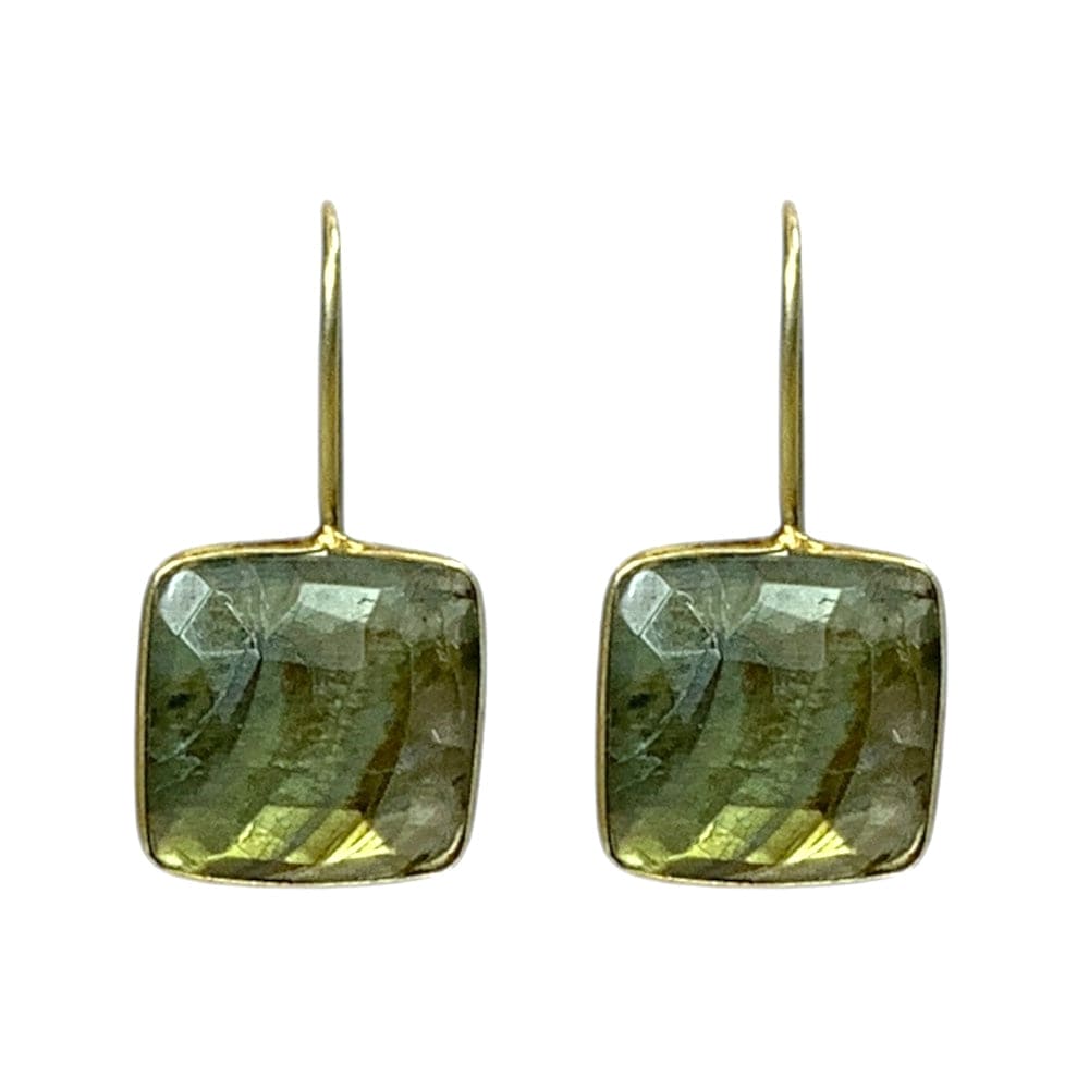 Labradorite Square Hook Earrings - artisan jewelry, luxury crafted.