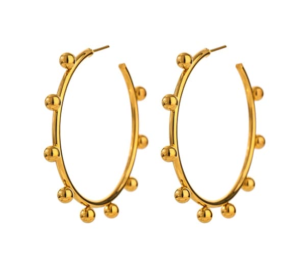Gold Balls Large Hoop Emily ADMK Earrings, artisan jewelry