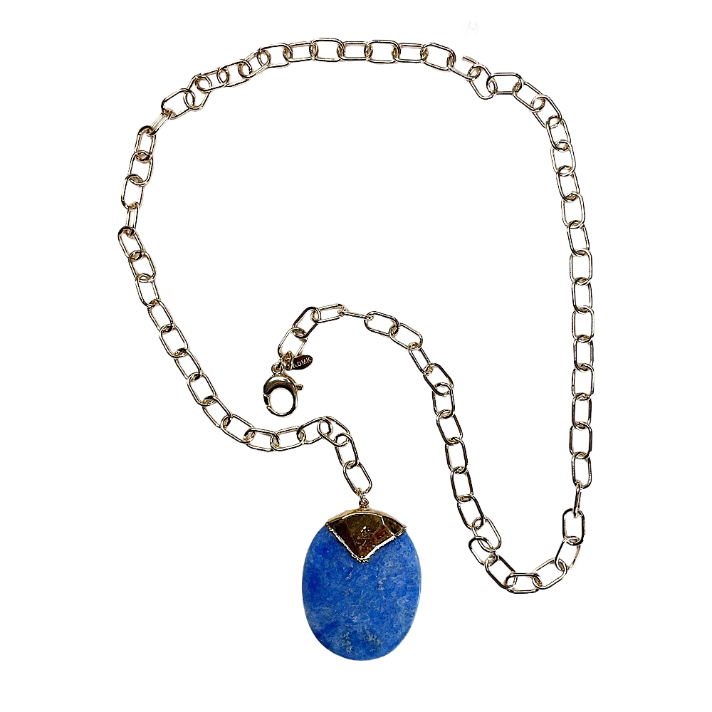 Large Blue Agate Stone on Adjustable Paperclip Chain
