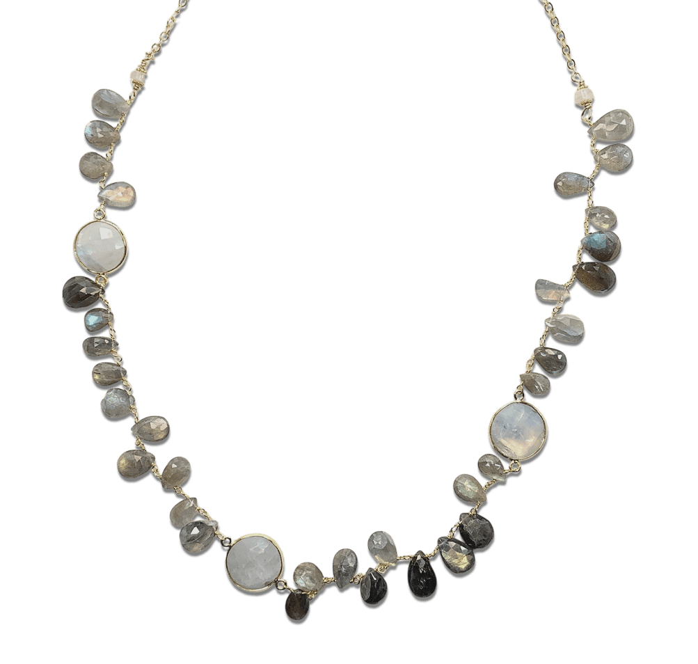 Labradorite Teardrop and Moonstone Necklace