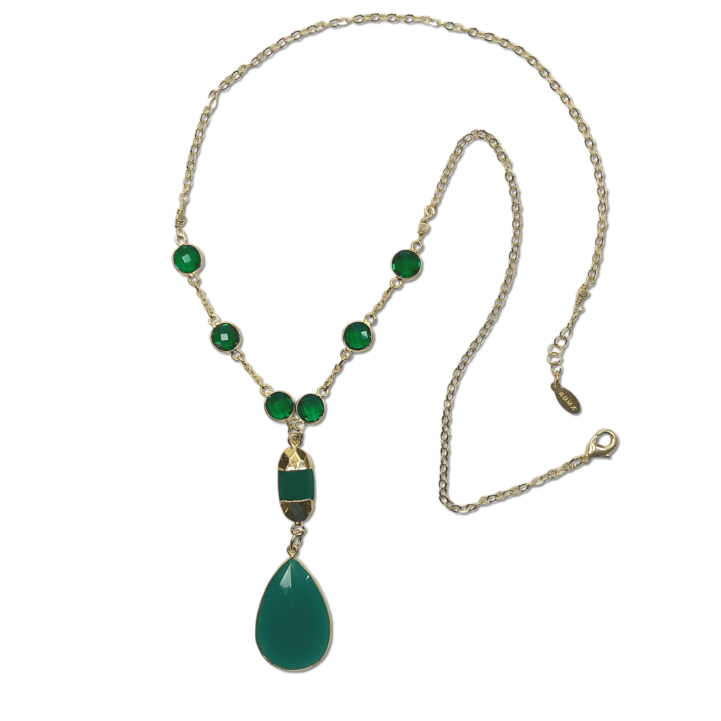 Long Lariat Necklace with Green Onyx Pendant