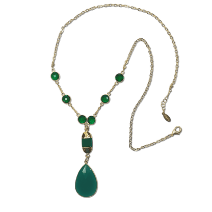 Long Lariat Necklace with Green Onyx Pendant