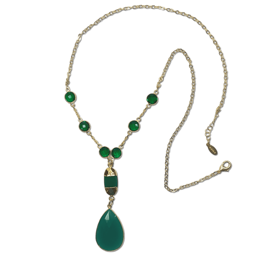 Long Lariat Necklace with Green Onyx Pendant