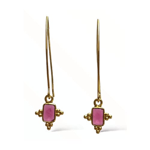 Magenta Quartz and Gold Bezeled Rita ADMK Earrings