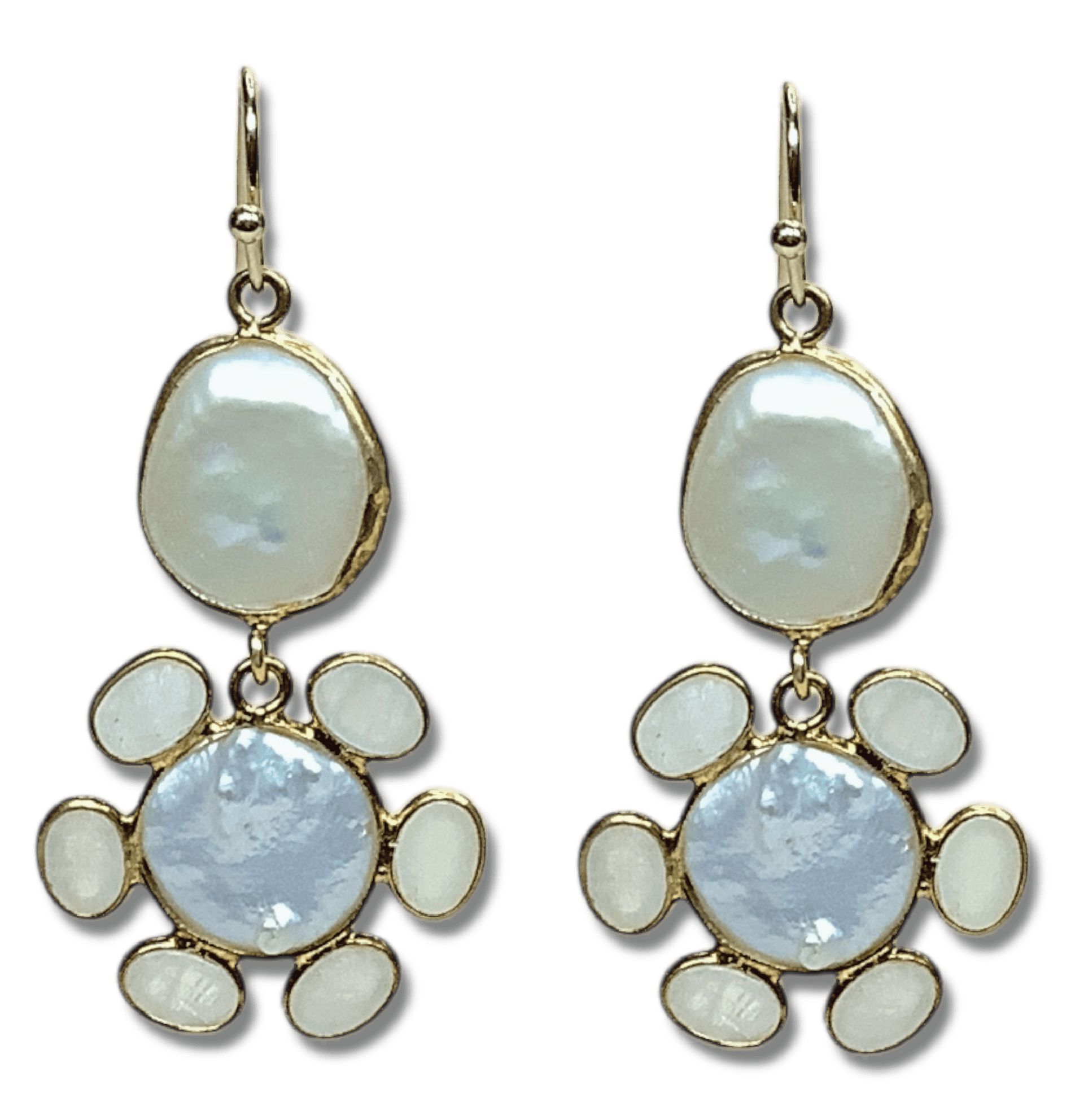 Moonstone Flower Earrings with pearls | artisan jewelry
