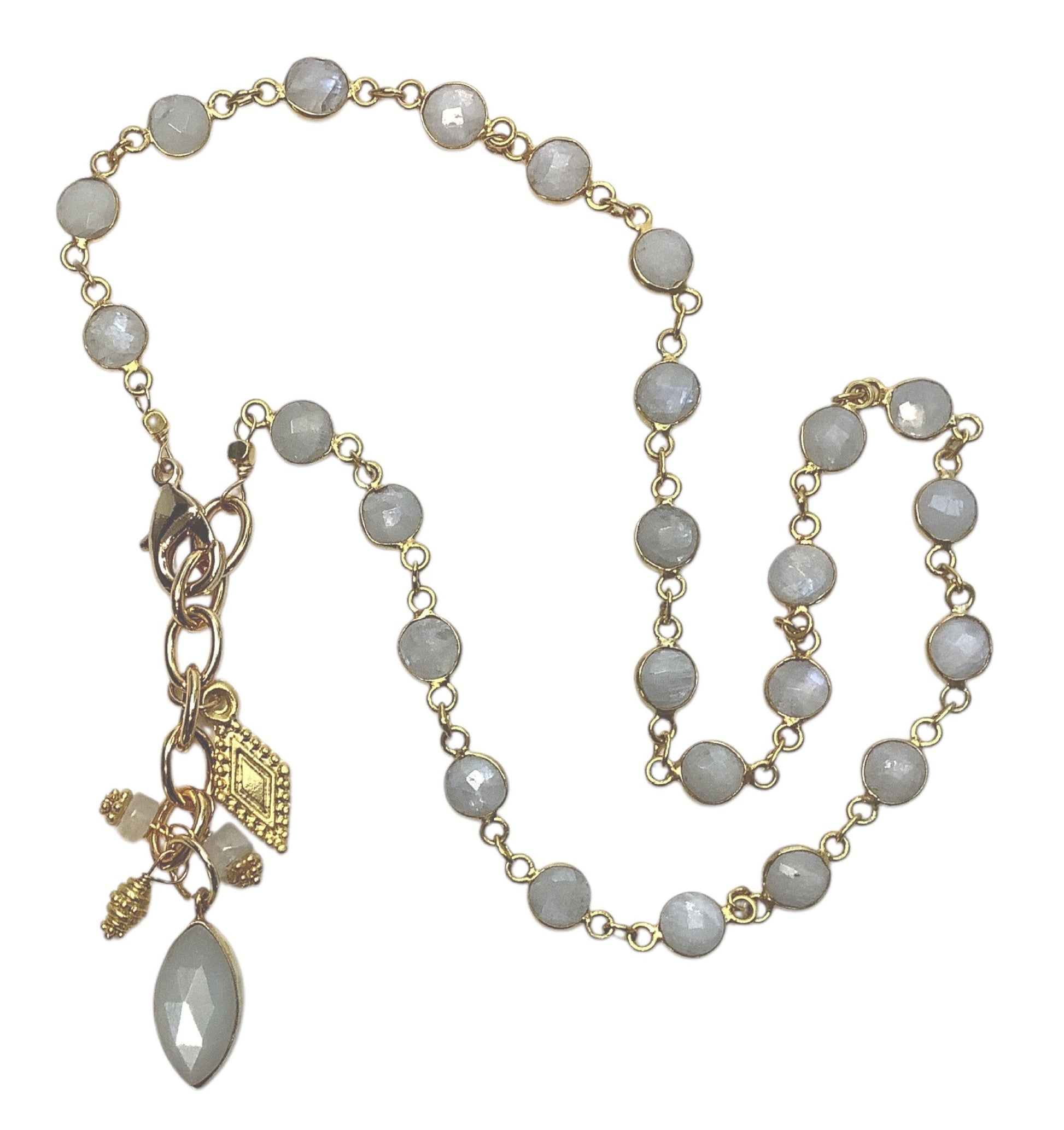 Moonstone Link Necklace with Cluster Pendant