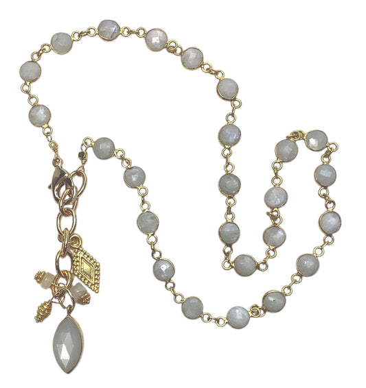 Moonstone Link Necklace with Cluster Pendant