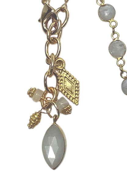 Moonstone Link Necklace with Cluster Pendant