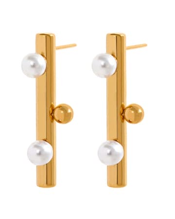 Freshwater Pearl and Gold Stick Earrings