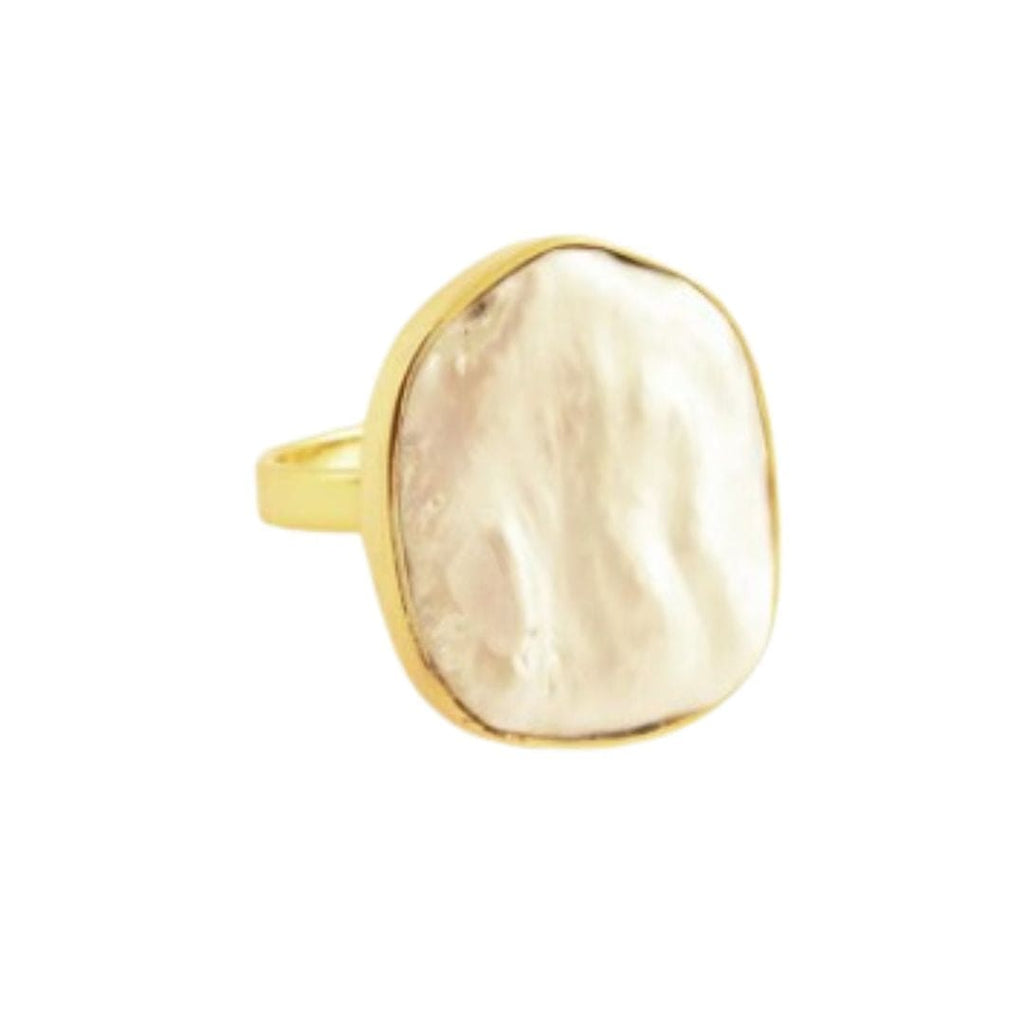 Freshwater Pearl Organic Beveled Large Adjustable Ring in 18kt gold