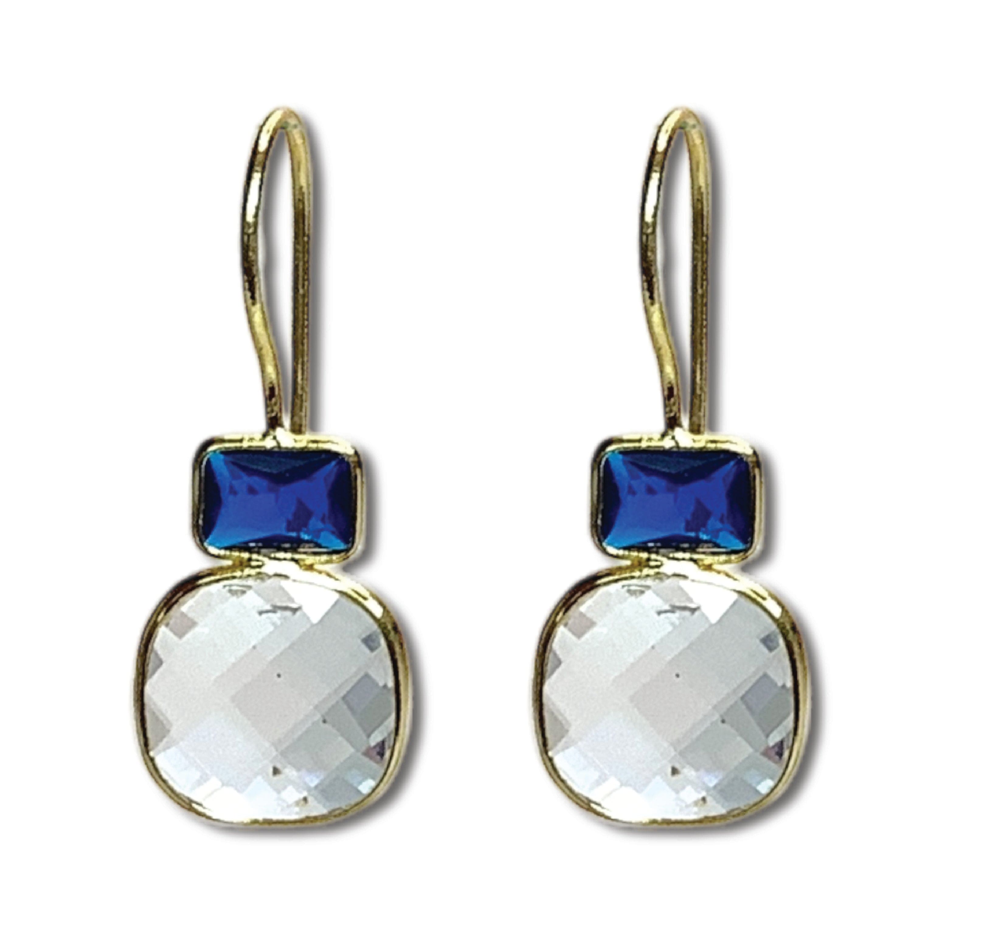 Royal Blue Quartz and Rock Crystal Hook Earrings - elegant jewelry