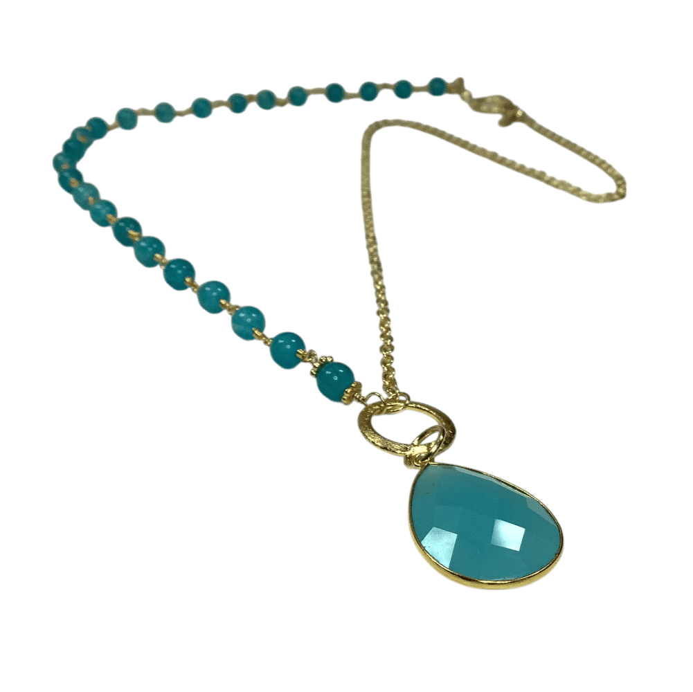 Seafoam Teardrop Necklace with seafoam stones and gold chain