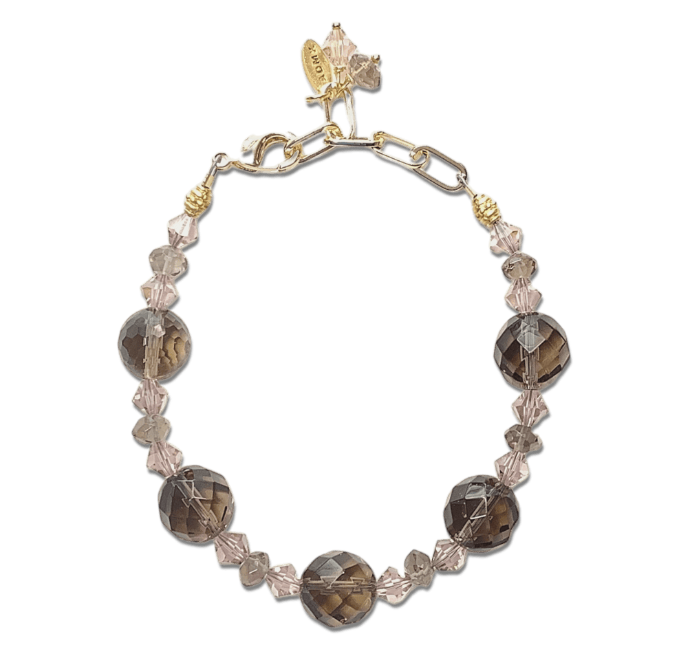 Smokey Quartz and Vintage Rose Swarovski Crystal Bracelet
