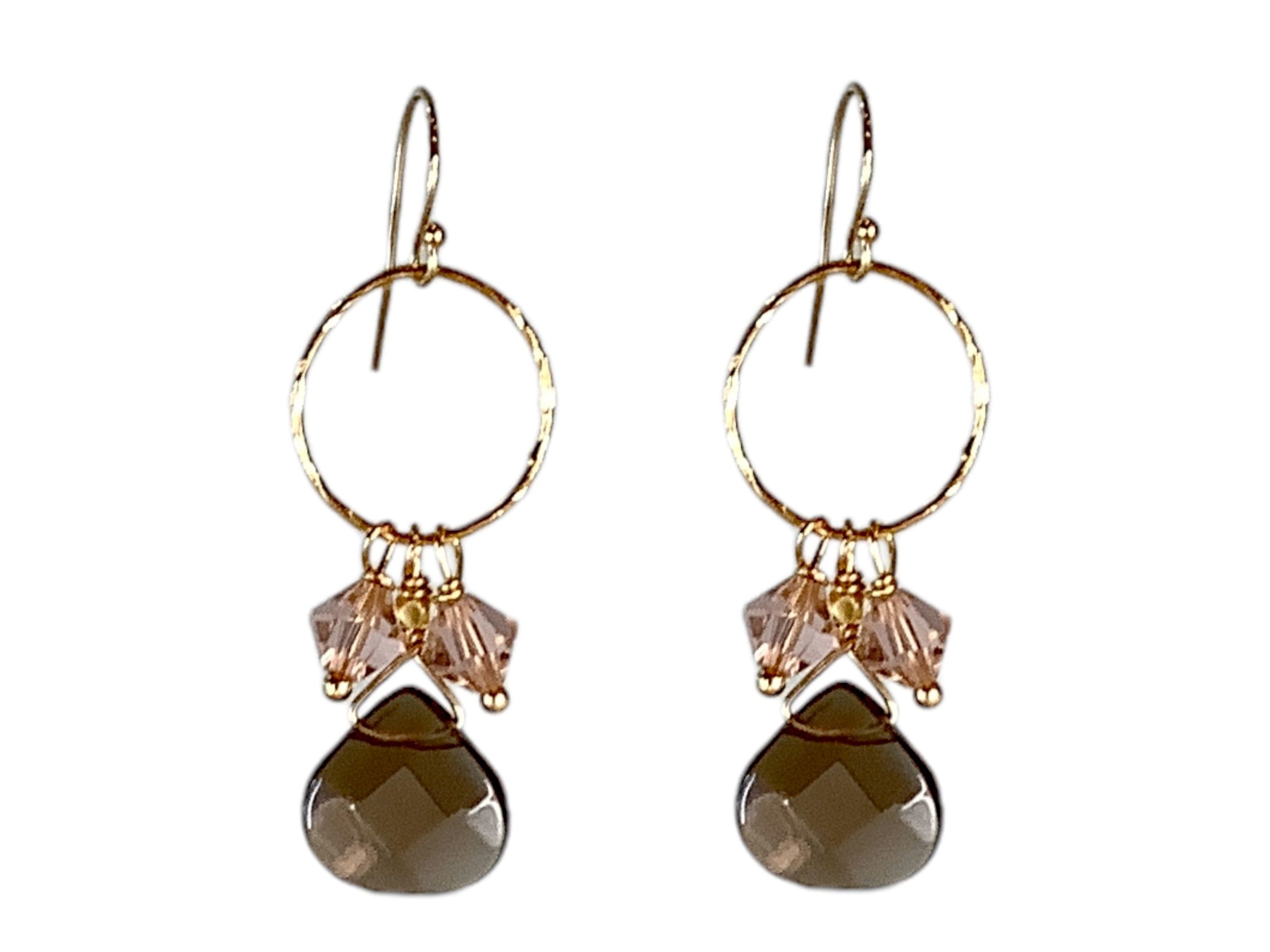 Smokey Quartz and Swarovski Crystal Earrings - luxury handcrafted jewelry