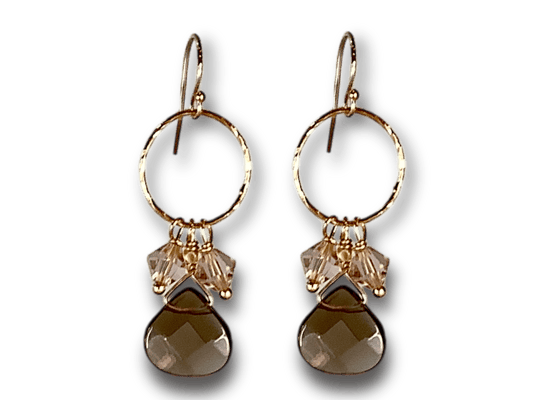 Smokey Quartz and Swarovski Earrings