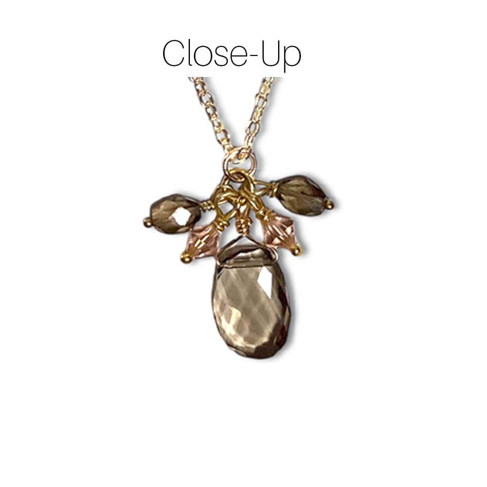 Close-up of Smokey Quartz and Vintage Rose Cluster Necklace