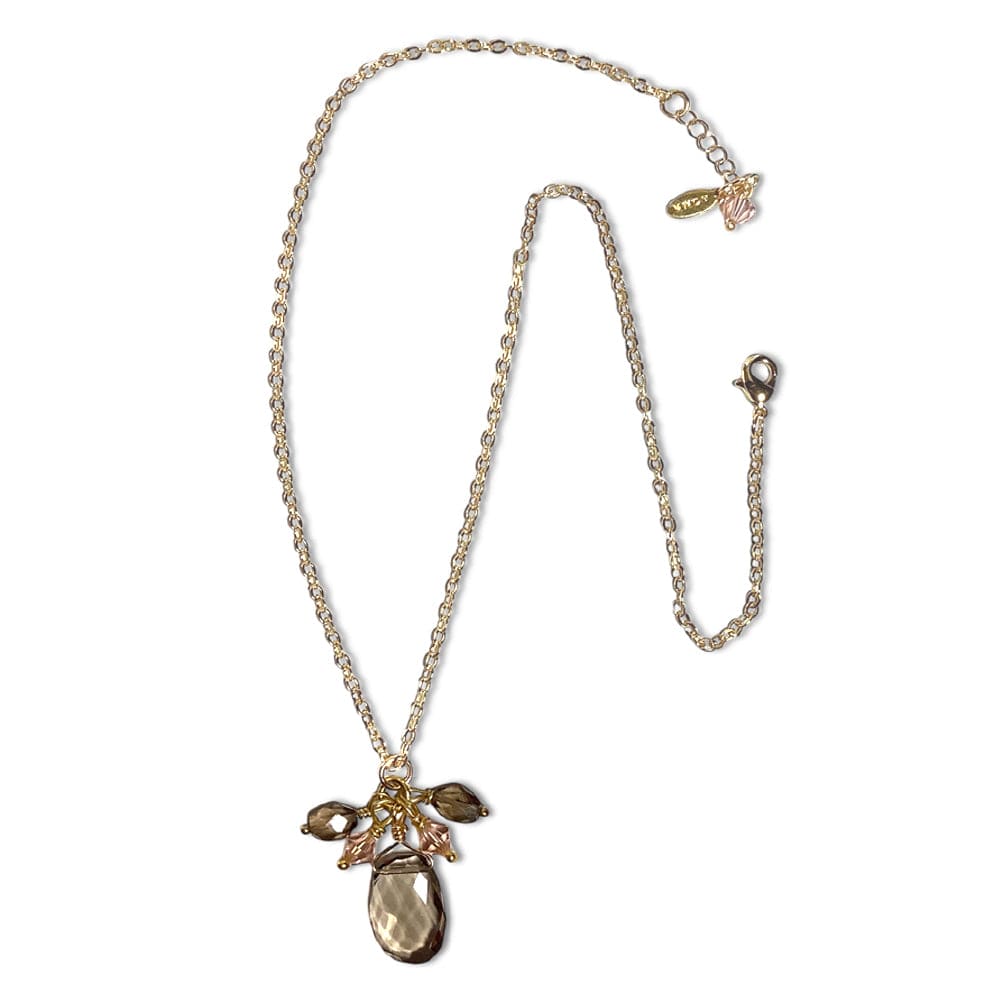 Smokey Quartz and Vintage Rose Cluster Necklace, artisan jewelry
