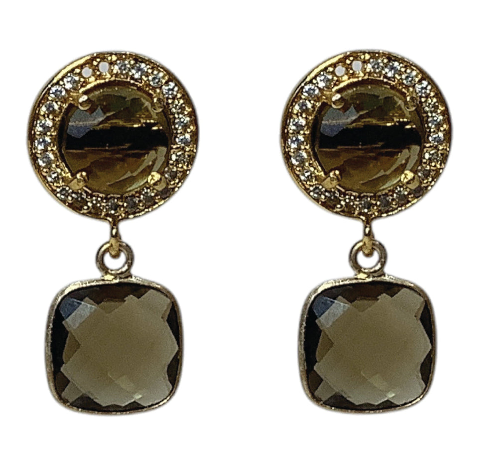 Smokey Quartz and Paved CZ Earrings, luxury handcrafted jewelry