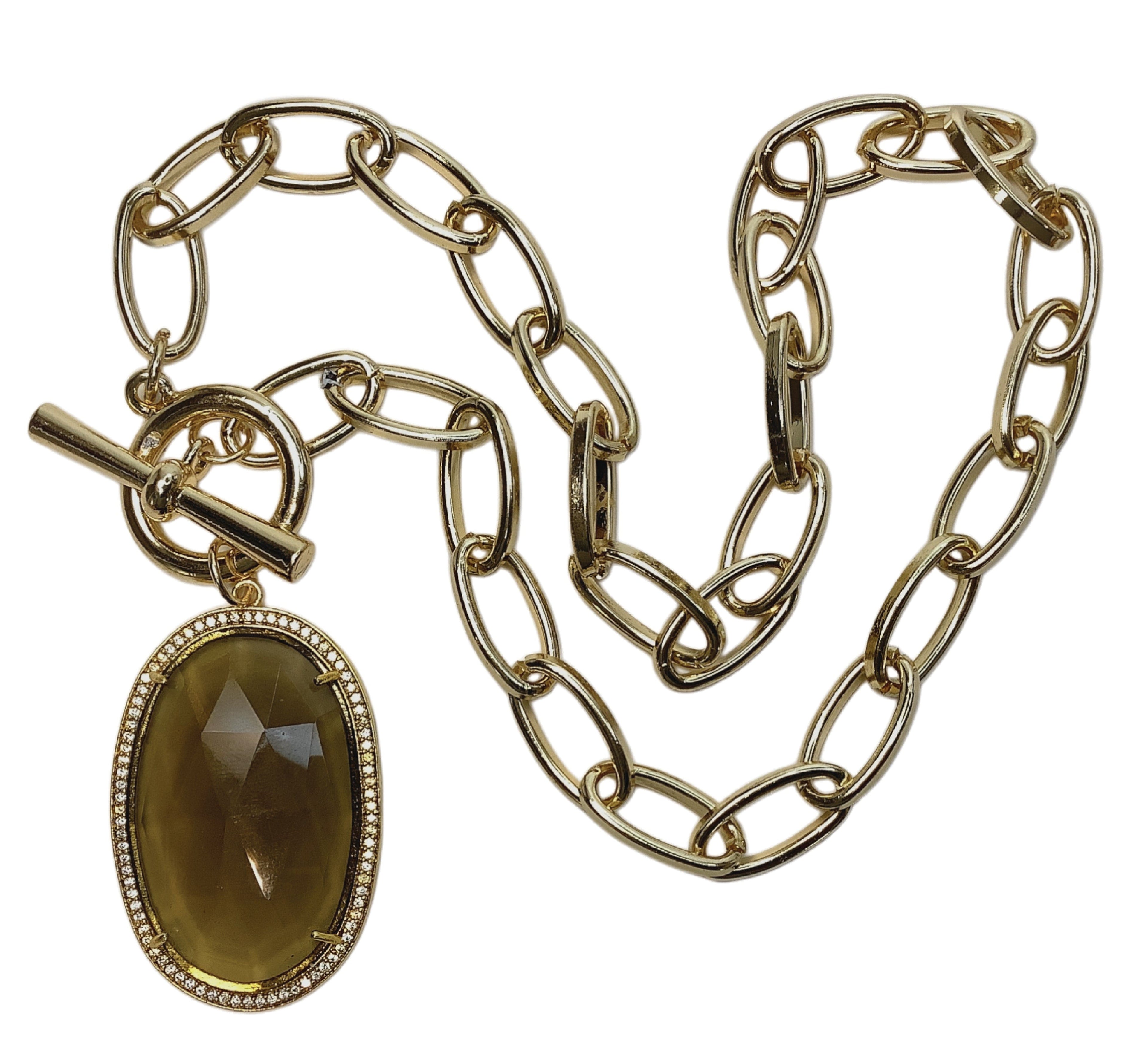 Smokey Quartz with Paved CZ Necklace, artisan jewelry piece.