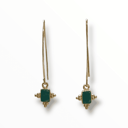 Emerald Quartz and Gold Bezeled Rita ADMK Earrings
