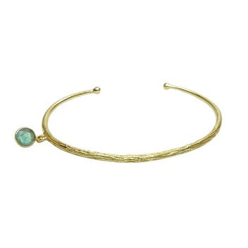 Gold cuff bracelet with turquoise semi-precious stone, artisan jewelry, elegant handmade gemstone jewelry.