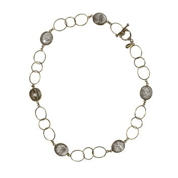 Elegant handmade gemstone necklace with natural stones and gold links.