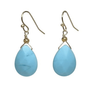 Elegant blue gemstone drop earrings, handmade artisan jewelry.