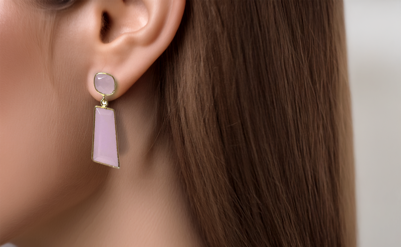 Elegant artisan jewelry featuring pink gemstone earrings, perfect for minimal and statement looks.