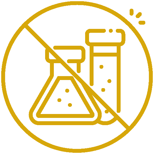No chemical substances icon with beakers in a prohibition sign.